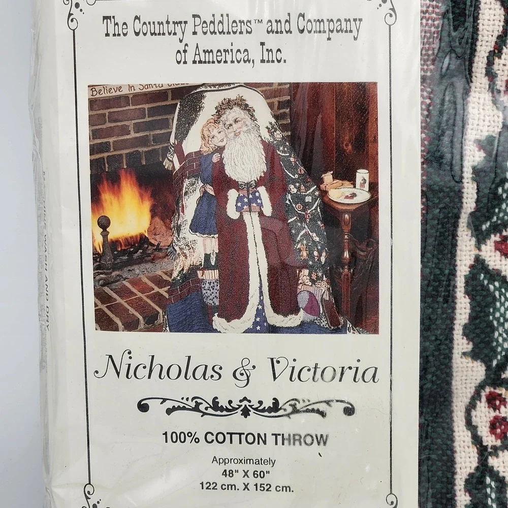 Country Peddlers Christmas Tapestry Throw Blanket St Nick Santa Child Americana